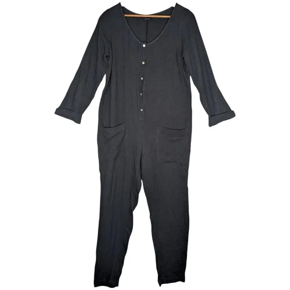 HATCH The Softest Gauze Nursing Jumpsuit XS Maternity Button Pocket Relaxed